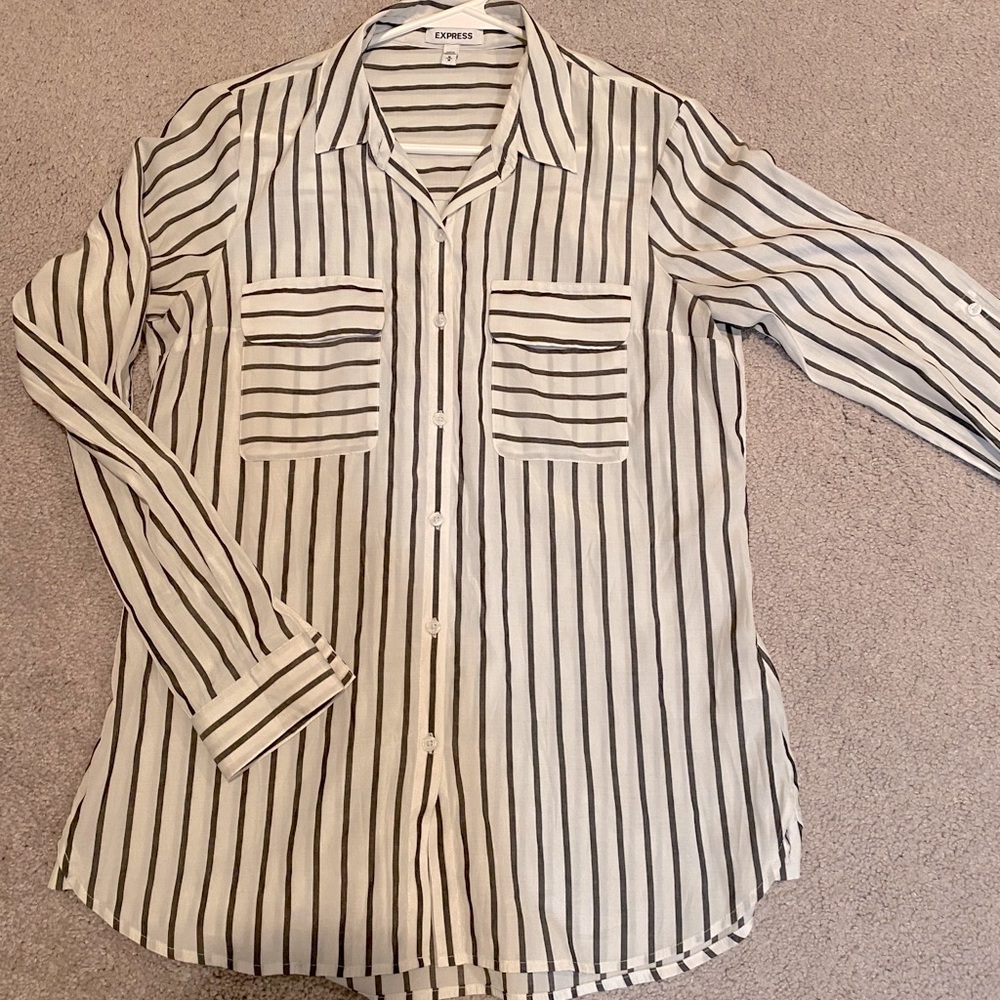 Grey striped Express button-up